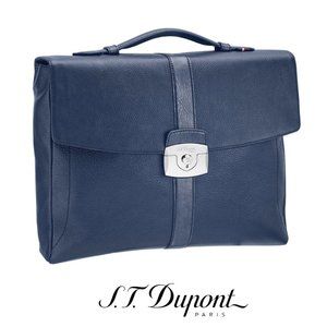 S.T. Dupont 181271 Line D Blue Grained Leather Single Gusset Leather Briefcase